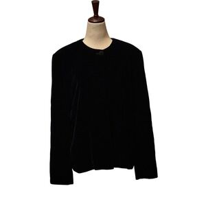 Talbots Women's Black Velvet Jacket Collarless Single Button Blazer Size 12